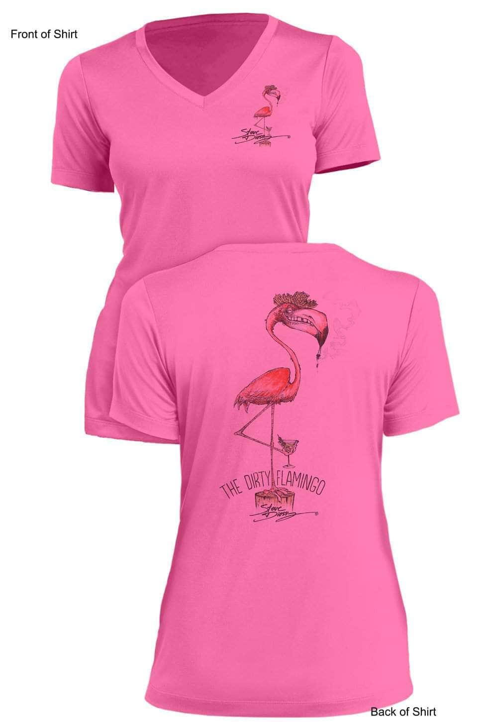 Dirty Flamingo- Ladies Short Sleeve V-Neck-100% Polyester
